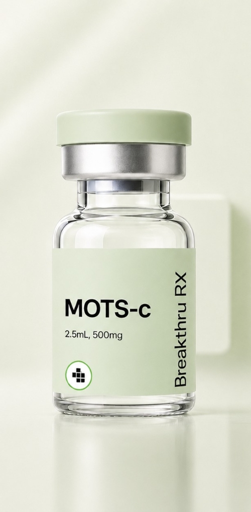 MOTS-c 500mg vial from Breakthru Rx peptide therapy line.