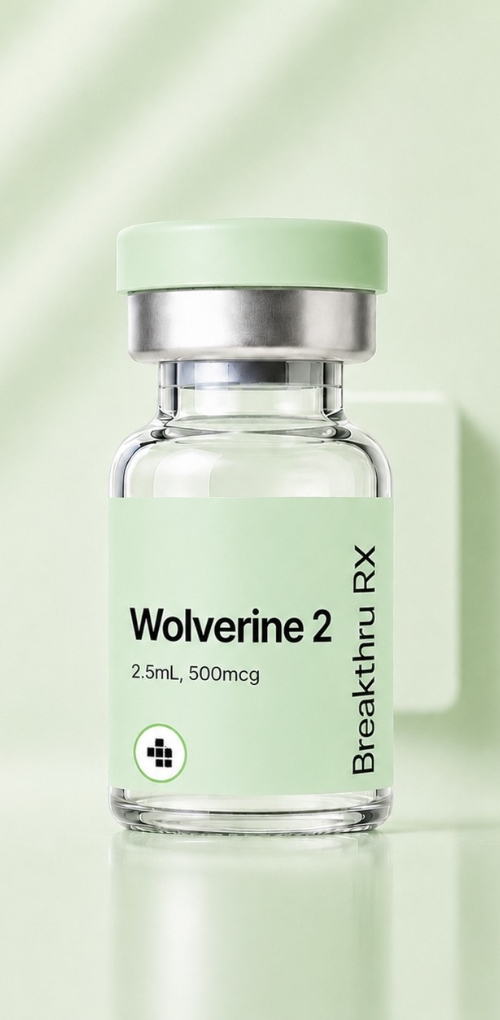 Wolverine 2 peptide vial with green cap, 2.5mL 500mcg.