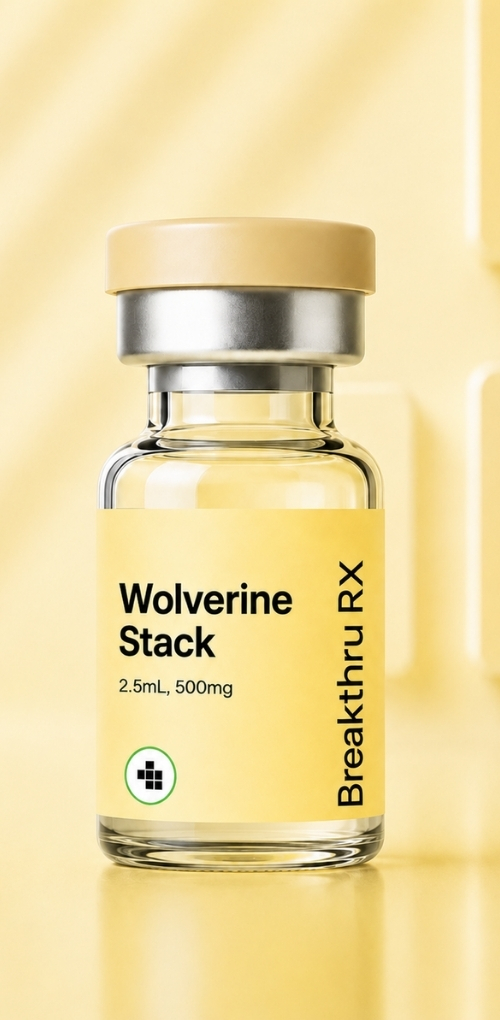 Wolverine Stack peptide vial with tan cap, 2.5mL 500mg.