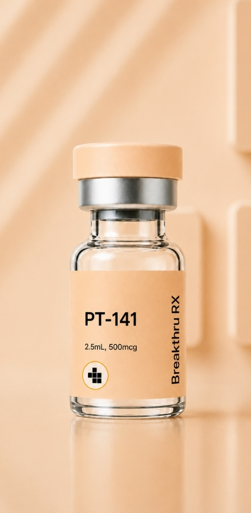Breakthru Rx PT-141 vial for libido and sexual wellness.