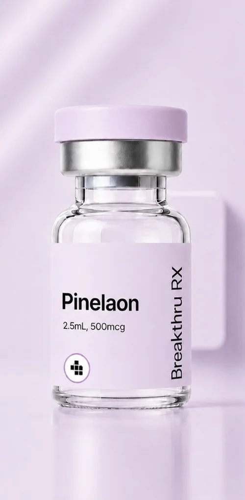 "Vial labeled Pinealon on a lavender background."